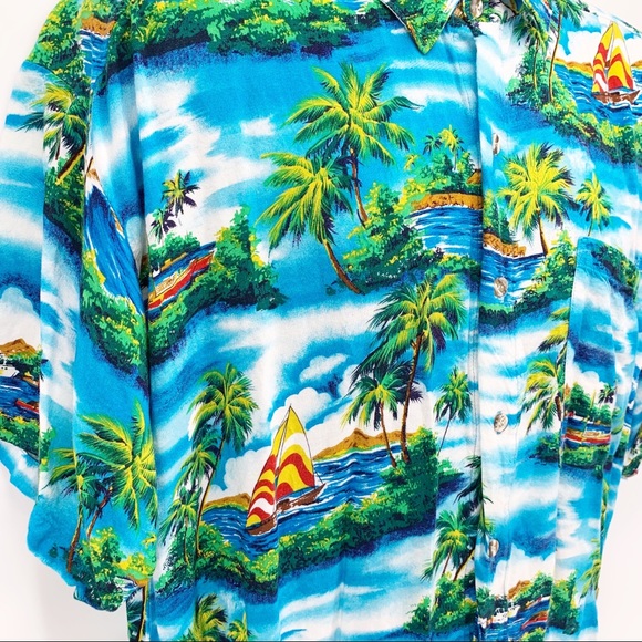 VINTAGE Paradise of the Pacific by Frank Hawaiian Button Down Shirt Size M - Picture 4 of 8
